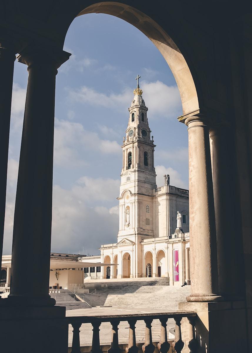 a view of a building through an archway