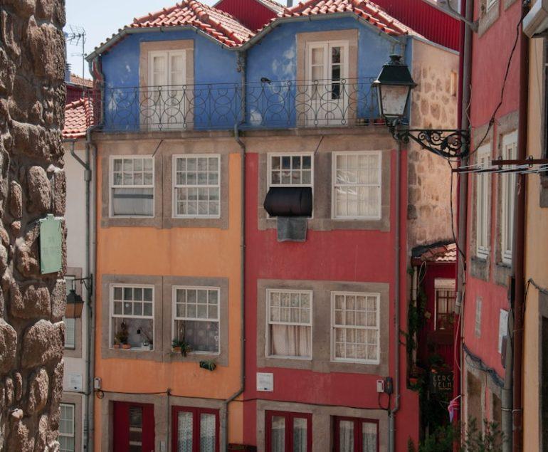 red and blue concrete building